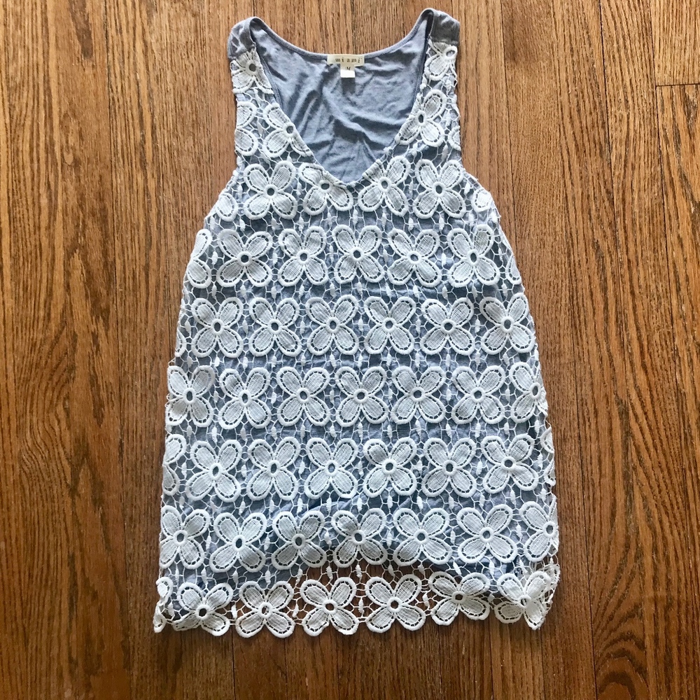 White and Gray Lace Tank Top  - Made in USA!